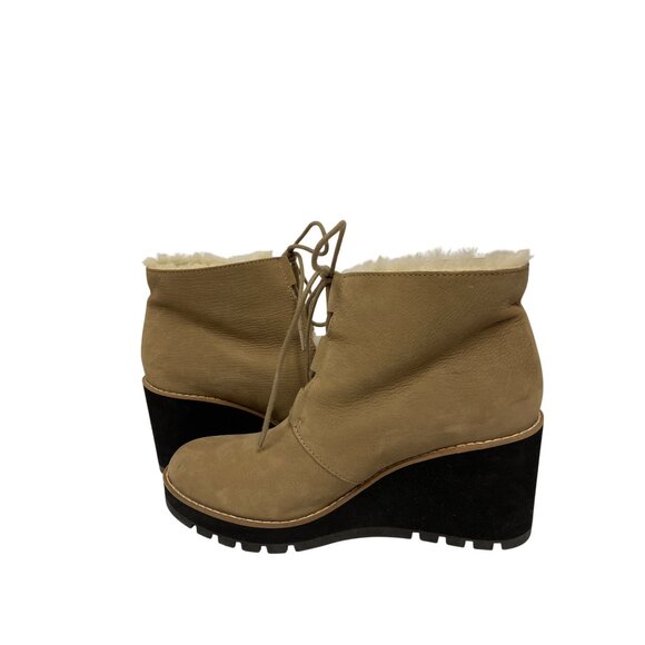 Eileen Fisher Alphine Women's Boot Bootie Shearling Wedge Sand Tan Size 9.5 - Picture 8 of 12